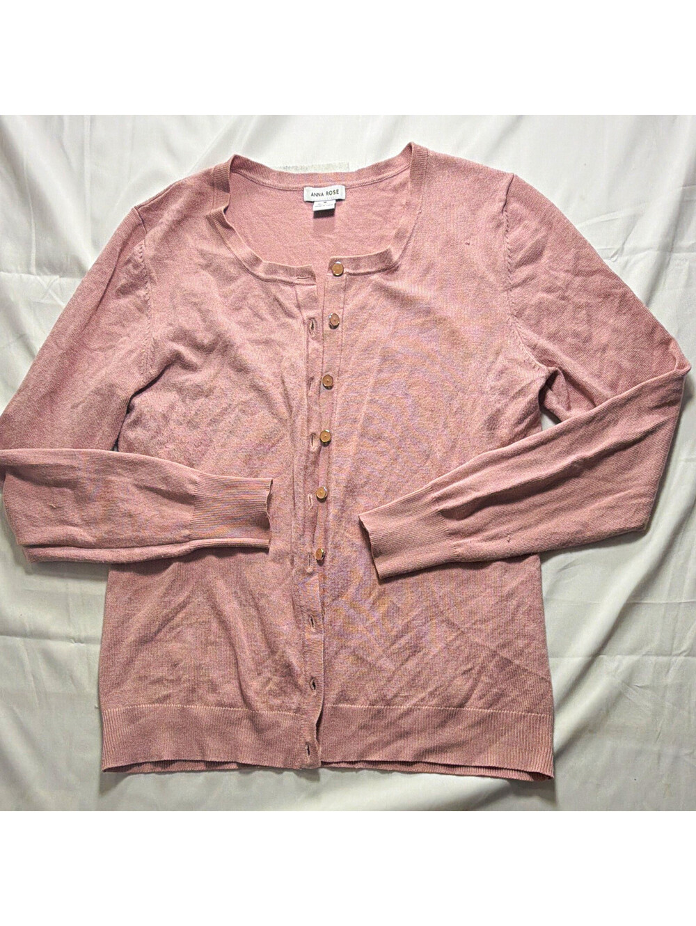 ANNA ROSE Women’s Pink Solid Knit Button Front Round Neck Cardigan Sweater M